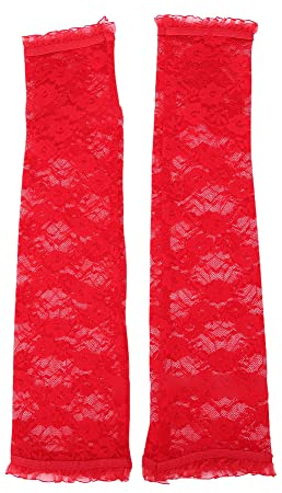 Spitze Fingerlose Handschuhe, Ellenbogen Lang Blumen Hochzeithandschuhe, Sommer Sonnenschutz Armstulpen für Radsport, Party, Abend für Damen, Rot