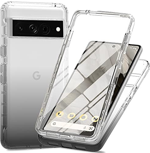 RonRun Hülle für Google Pixel 7 Pro mit Displayschutz, 360° Grad vollschutz Stoßfest Handyhülle Transparent Silikon Bumper Cover für Hülle für Google Pixel 7 Pro - Schwarz