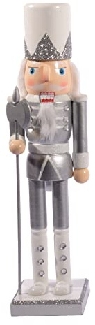 Ciao Christmas Nutcracker Toy Soldier Halberdier (24cm) Wooden Glittery Decoration, Silver/White