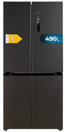 Cecotec Frigorífico Americano 4 Puertas Dark de 490 L CoolMarket 4D 490 Dark E. 183 cm de Alto, 91 cm de Ancho, Bajo Consumo, Motor Inverter Plus, Fast Cooling y Fast Freezing, Total NoFrost