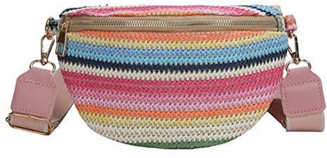 Regenbogenfarbene gestreifte Umhängetasche, modische Damen-Handtaschen, verstellbarer Riemen, einfach, tragbar, bunt for Wochenendurlaub, rose, Western
