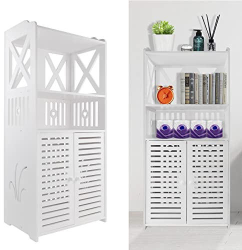Rigogo Armoire de salle de bain en PVC avec 1 porte, meuble de rangement pour salle de bain, couloir, 90 x 40 x 25 cm