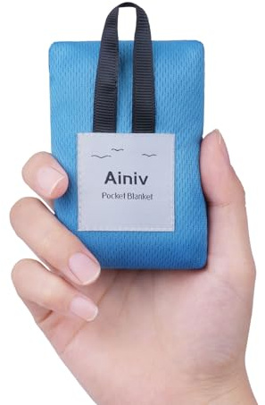 Ainiv Picnic Blanket, Mini Pocket Beach Mat 70 x 110 cm (1-2 People) | Lightweight Waterproof Sand Free, Foldable Thin Ground Sheet for Outdoor Camping Hiking Travel - Blue