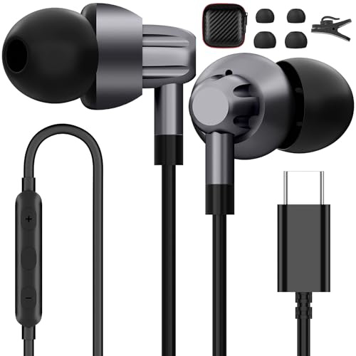 Auriculares USB C para Samsung Galaxy S24/S25/S26/S23 Ultra/S22/S21/S20/Note 20 10+, auriculares con cable con micrófono con cancelación de ruido, auriculares intraurales tipo C, graves estéreo para
