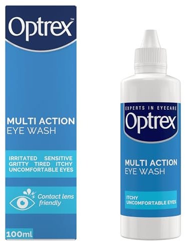 Optrex Multi Action, Eye Wash, 100 ml, for Gentle and Effective Relief, Itchy, Irritated, Tired, Uncomfortable Eyes, Easy to Use,