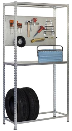 SimonRack Reifenregal, Reifenständer, inkl. Werkzeugtafel mit Zubehör, 2000 x 1200 x 400 mm, Regal für 6 Reifen, verzinkt - Simonauto
