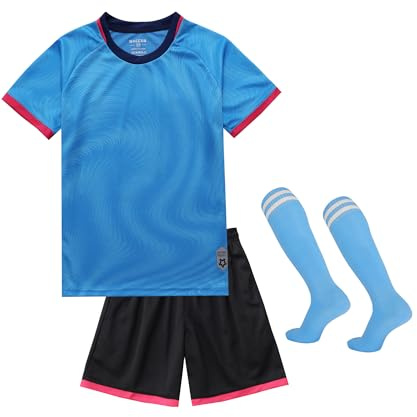 Hiheart Fotbollsset för pojkar fotbollströja och shorts med strumpor 11–12 år blå, Blå, 11-12 anni