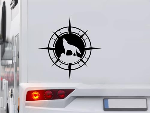 KLEBEKÖNIG Kompass Aufkleber - Wolf Wald - Wohnmobil Wohnwagen Camping Autoaufkleber Reisen Van Bus Dekor Caravan Wohnanhänger Camper