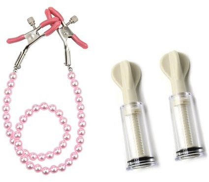 Nipple Suckers and Nipple Clips,Breast Clamps Screw Clip,Cupping Therapy Set, Stainless Steel Non Piercing Nipple Rings Decorative Clip, for Women/Men (Pearl Powder)