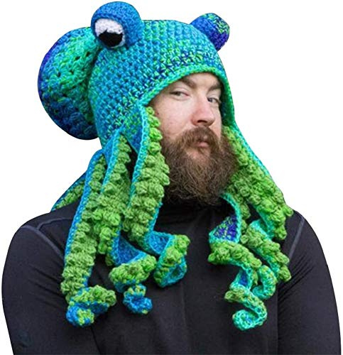 MINHADISI Gorro de punto tejido a mano, para adultos, unisex, divertido pulpo de dibujos animados, tentáculos largos, sombrero de ojos, sombrero de cosplay, para accesorios de fiesta (Tipo C)