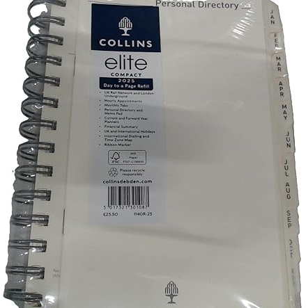 Collins Elite 2025 dagbok för affärer – kompakt dag en sidplanerare – dagbokspåfyllning – (1140R-25) – premium professionell organiseringspåfyllning med lyxigt papper