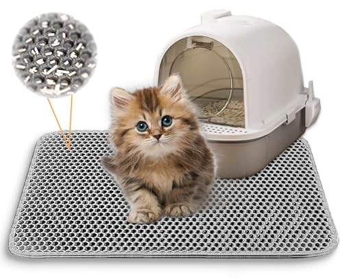Cloison Katzenklo Matte - 60x90 CM Katzenmatte Doppelte Schichte Non-Slip Wasserdichte - Katzenmatte Katzenklo mit Klettverschluss - Bienenwabe Matte Katzentoilette - Grau