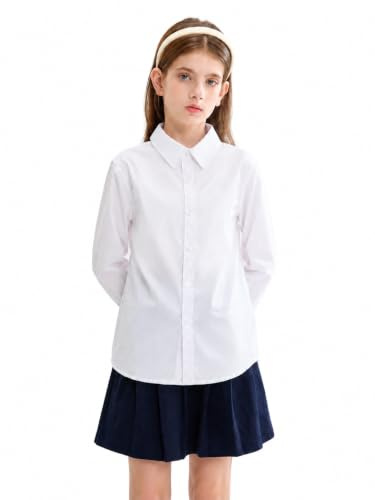 maoo garden Bambina e Ragazza Bianco Cotone Uniforme Scuola Camicia Manica Lunga Camicetta bianco 134
