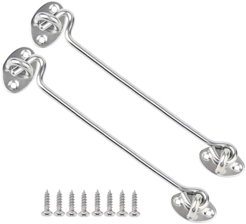 Litensh 2PCS Sturmhaken Edelstahl, Kabinenhaken und Ösenriegel, Schrankriegel, Scheunentürhakenschloss, Tortürhaken und Ösenriegel, Tuerhaken Riegel Tuerriegel Kabinenhaken (10 Inch)