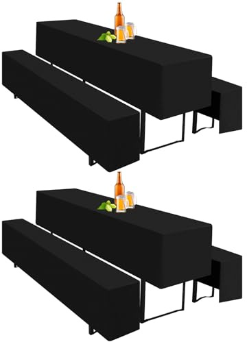 Teruntrue Bierzeltgarnitur Set 3tlg. Einzigartig Gestaltete Hussen für Bierzeltgarnitur 220 x 50cm – 2 Husse Biertisch + 4 Bierbank in Schwarz - Biertischhusse Bierbankhusse – Schwarz