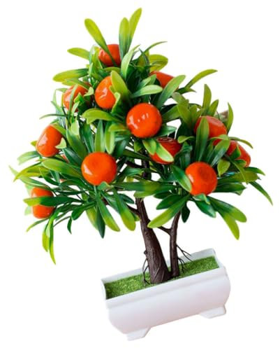 HOLIDYOYO Künstlicher Mit Orangen Simulation Für Innenraumdekoration Tisch Und Bürogestaltung Pflegeleichte Bonsai-Pflanze Im Topf Für Küche