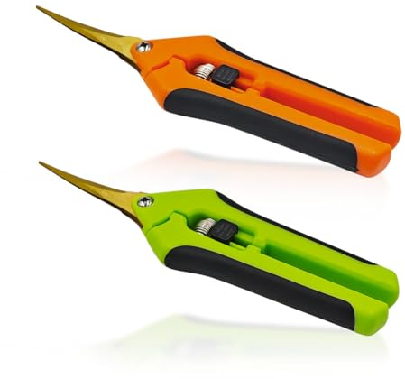 SHUNCHG 2pcs Gartenschere Ernteschere mit Gebogenen Titanbeschichteten Klingen, Feststellgriff Trimmschere, Pflanzenschere für Garten Bonsai Blumen Pflanzen Ernte Obst Blumenstrauß Gemüse Rosenschere