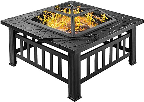 FHPEWXDG Barbecue au Charbon de Bois Portable, Barbecue au Charbon de Bois carré 3 en 1 - Barbecue au Charbon de Bois/Chauffage de terrasse de Jardin/puits à Glace avec Couvercle en Maille, GA
