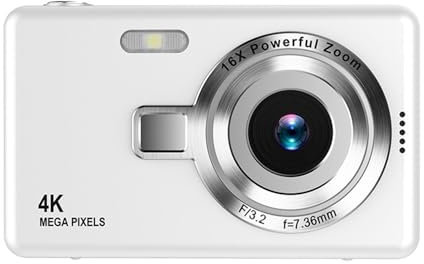 Macchina Fotografica Digitale con Scheda 64GB, 1080P 40MP Fotocamera Digitale Compatta con Zoom 8X Flash, Fotocamere Digitali Per Bambini Adolescenti Adulto Principianti (Bianco)