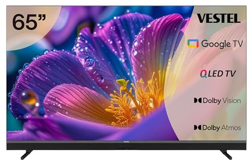 Vestel QLED Fernseher 65 Zoll Google TV 4K UHD Fernseher, Smart TV mit Dolby Vision HDR, Dolby Atmos und integriertem Triple-Tuner, HDR TV 65QMG9940 schwarz