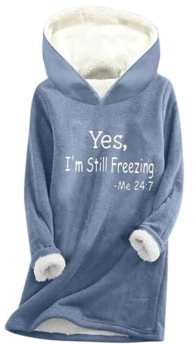 Yes I'm Still Freezing Hoodies for Women UK Long Sleeve Fleece Sweatshirt Fall Winter Oversized Pullover Tops 2024 Fashion Thick Warm Solid Color Jumper Shirts Sweater