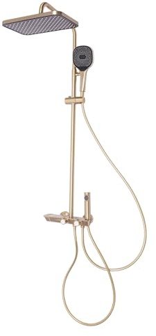 WooDerson Duschsystem Mit Thermostat 360°Drehung Regendusche Aus Messing Und Edelstahl Wandbefestigung Duschgarnitur Gold Thermostatische Temperatur 40°C Multimodus Verfügbar