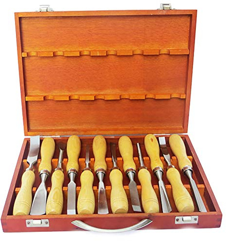 Juego de 12 gubias para tallar madera, cinceles manuales profesionales para tallar madera, kit de herramientas para carpinteros, torneros de madera, bricolaje, carpintería, tallado en caja de almacen