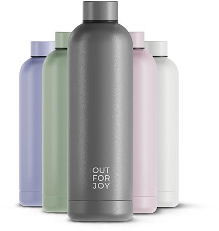 OUT FOR JOY Edelstahl Trinkflasche 750ml – auslaufsichere & BPA-freie Wasserflasche – Thermosflasche für Kohlensäure, 12h heiß & 24h kalt – Isolierflasche für Sport, Schule & Outdoor (Steel Grey)