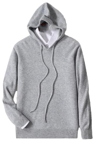 OWEIEYEU Sudadera con capucha para hombre, 100 % lana merina, color liso, informal, de manga larga, con capucha, Gris claro9, M