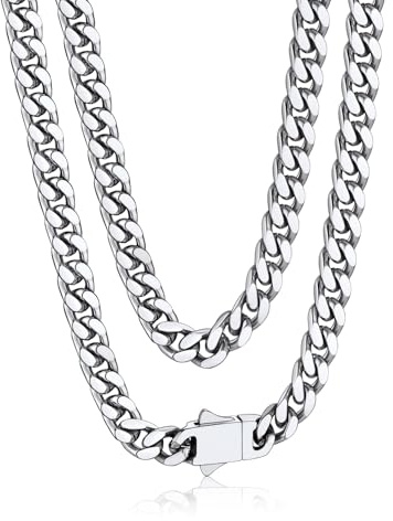 Bandmax Panzerkette Herren Kette Edelstahl Halskette 5/7/9/12MM breit Damen Kubanische Kette Silber/Gold/Schwarz Gliederkette Männer Hip Hop Kette Schmuck Auswählbare Kettenlänge 45-76CM