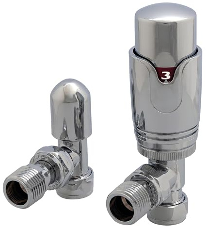 Team Controls Angled Thermostatic Radiator Valve TRV & Lockshield 15mm x 1/2'' Chrome Pack