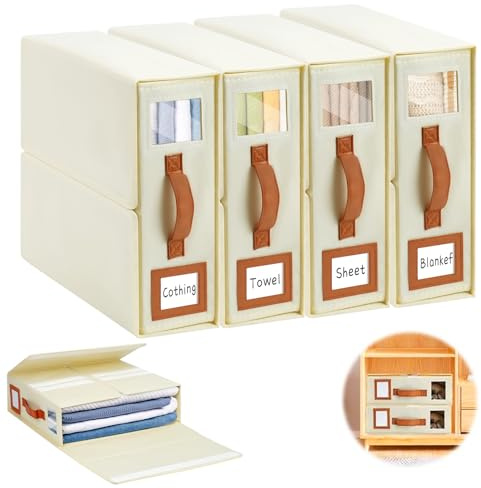 MOAMUN 4 Bettwäsche Organizer Bettwäsche Aufbewahrung, Faltbare Aufbewahrung Bettwäsche mit Griff Etiketten und Fenster, Bettwäsche Aufbewahrungsbox Für Laken Bettdecken Handtücher Decken (Weiß) | Faltbare Bettwäsche Aufbewahrungsbox mit Ledergriff Etiketten und Fenster, Laken Bettdecken Handtücher Decken Verstauen, Weiß