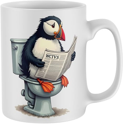 Purple Print House Funny Puffin Toilet Humour Mug Secret Santa Office Staff Xmas Gift Tea Coffee Cup Men Women