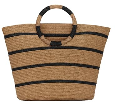 Fecialy Borse di paglia per le donne Borsa di paglia per la spiaggia estiva Borsa di paglia grande Tote Bags Rattan intrecciata di paglia