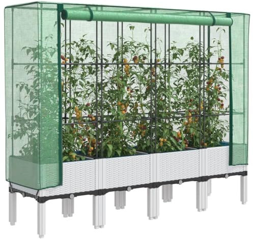 Xichuzi Hochbeet mit Gewächshaus-Aufsatz Rattan-Optik 160x40x140 cm, Palettenrahmen, Hochteich, Gemüsebeet, Kräuterregal Balkon, Blumenbeet, Kräuterspirale, Tomatenbeet, Pflanzhochbeet - 4015849