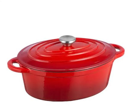 Everypan Eclat Cast Iron Dutch Oven, Non-Stick Ovenproof Enamelled Casserole Pot, Oven Safe up to 260°C – Sturdy Dutch Oven Cookware - Baking, Braising, and Cooking – Red (Oval Casserole 3.5L)
