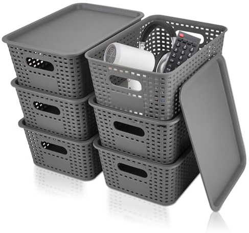 Mulaibdin 6er Aufbewahrungsbox mit Deckel, Kunststoffboxen Stapelbar 4L, Plastikbox Aufbewahrungsbehälter mit Deckel, Ordnungsboxen Aufbewahrungskorb für Schrank,Küche,Badezimmer,Regale (Grau)