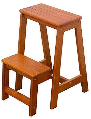 GAOXIONG 2 Step Ladder Stool Wooden Folding Step Stool Safety Non-Slip Stepladders for Home and Kitchen Portable Sturdy Ladder 150kg Capacity