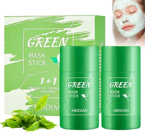 2 Stück Green Mask Stick, Green Tea Mask Stick, Solid Clay Maske(40g x 2) | Tiefenreinigung, Porenverfeinerung, Mitesser Remover, Moisturizer Oil Control, Hautpflege Purifying für alle Hauttypen