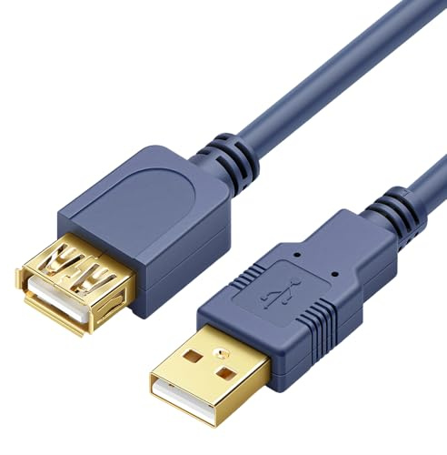 RIKYJIC Cable de extensión USB 2.0 de doble núcleo de ferrita macho a hembra de alta velocidad para móvil, cargador de coche, computadora, impresora, TV (5 metros)