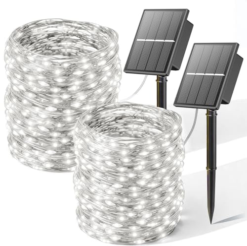 SOLARBABY 2 Paquete Guirnaldas Luces Exterior Solar,Totale 42 m 400 LED 8 Modos Impermeable Luces Navidad Solares LED Exterior Jardín Cadena de Luces Decoracion para Fiesta Bodas Patio, Blanco