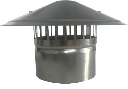 Tappo Comignolo Rotondo in Acciaio Stainles, Tappo Comignolo 60mm-200mm Tappo di Copertura del Tubo di Scarico, Topper per Tubi Stufa d'Argento Cappello da Neve Antipioggia, 150mm