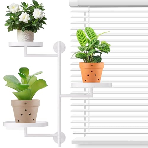 Duscdesp Étagère à plantes rotative à 3 étages - En métal - Pour fenêtre - Étagère à fleurs - Étagère murale décorative pour coin chambre, salon, balcon, terrasse, cour - Blanc