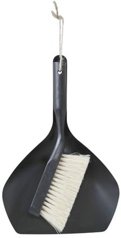 Macosa CA39060624 Kit de balayette en métal noir et bois Forme moderne Balayette et pelle Ensemble pelle et balayette à main