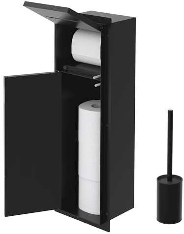 LuxeBath Unterputz-Schrankmodul aus Edelstahl für die Klobürstengarnitur, Schwarz, 60x20x14 cm, Badezimmerschrank mit Toilettenpapierhalter, Einbauschrank mit Toilettenbürste, WC Wandnische befliesbar