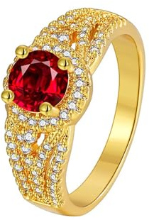 Tolldek Au375/ 585/750 Gelbgold Partnerringe Echte Goldschmuck, Freundschaftsringe Klassiker mit Labor Erstellt Rubin Rundschliff Rot, Gold 9K/14K/18K Solitärring, Gr.47-65