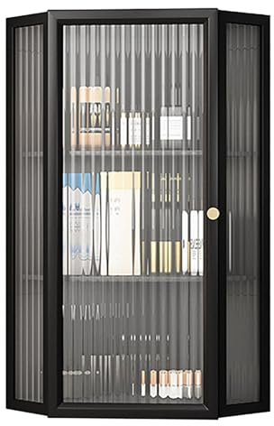LIUJHGH Eckhängeschrank mit Tür aus gehärtetem Glas, platzsparender Hängeschrank für Badezimmer, Küche, Schlafzimmer, moderner Metallschrank-Organizer(Schwarz)