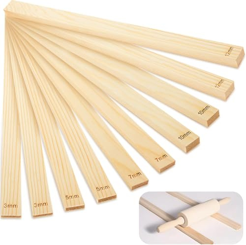 10 Stück Töpferwerkzeug 34 x 2 cm Rolling Pin Guides 5 Größe Ton Werkzeug Führungen für Nudelhölzer aus Holz für Töpferwaren für Töpferwerkstätten, Heimwerker (3/5/7/10/12 mm)