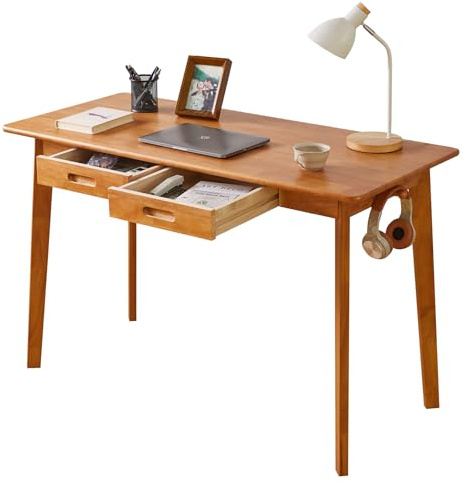 Aibiju Escritorio de Madera para Computadora con Cajón, Banco de Trabajo para Computadora Portátil de Madera Maciza, Mesa de Trabajo de 120 cm para Oficina en Casa, Color Cerezo YD-WD03N