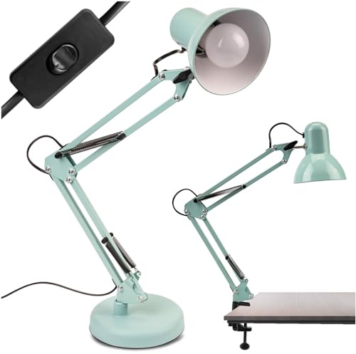 Lumiled Schreibtischlampe Pastellblau Metall E27 Fassung Verstellbarer Arm mit Klemme Retro klassisch Leselampe Tischleuchte Tischlampe Arbeitsleuchte Nachttischlampe Kinderzimmer Arbeitszimmer
